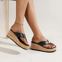 Eva - Orthopedische Zwarte Kurk Sleehak Slippers-Zwart-35-State of Style