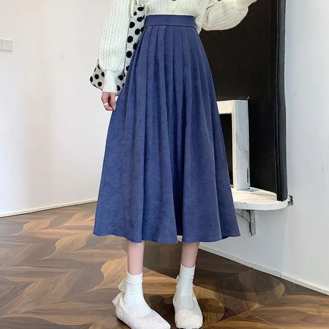 Evelyn Traditional Skirt – High-Waisted Vintage Pleated Midi Skirt-Brown-S-State of Style