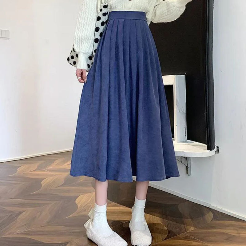 Evelyn Traditional Skirt – High-Waisted Vintage Pleated Midi Skirt-Brown-S-State of Style