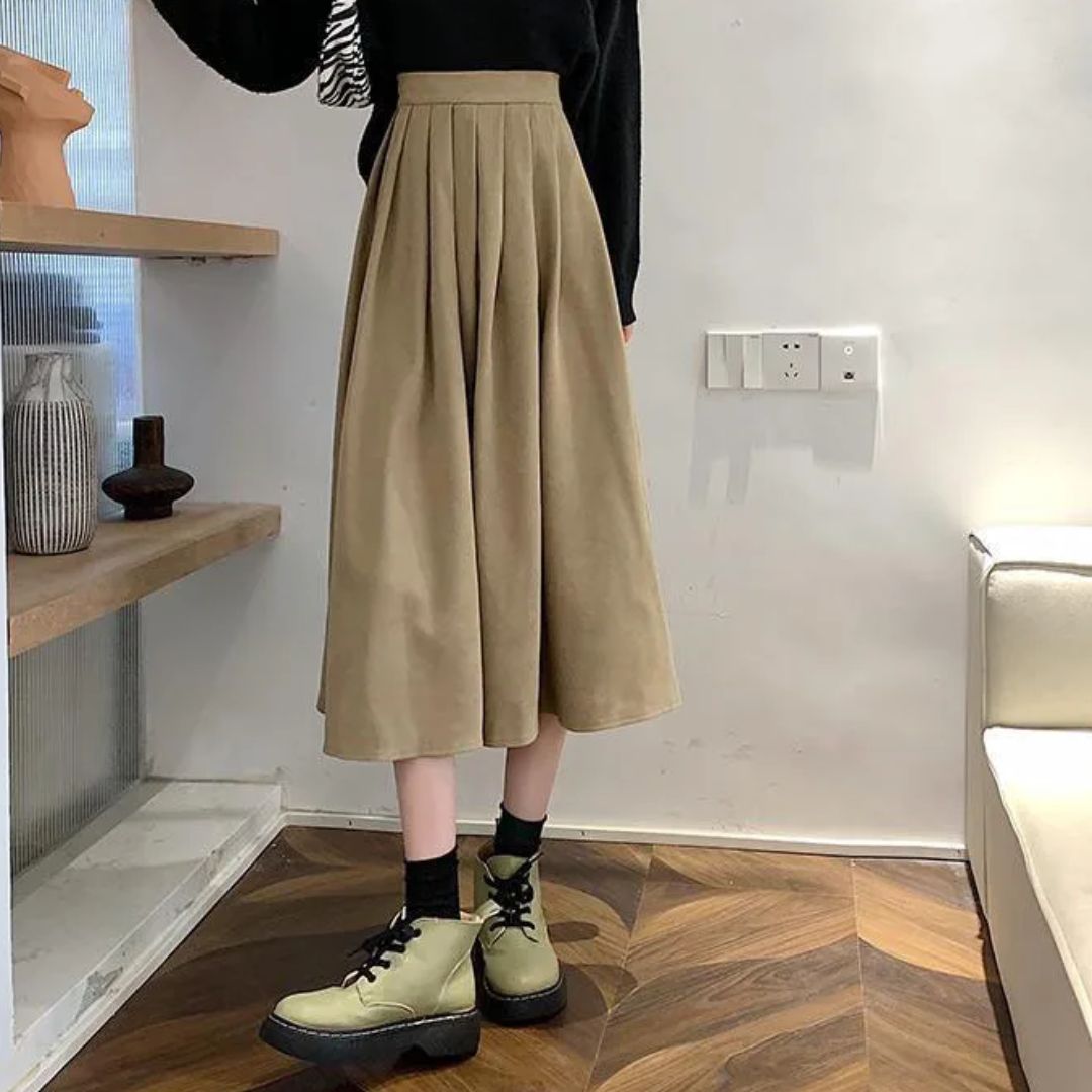 Evelyn Traditional Skirt – High-Waisted Vintage Pleated Midi Skirt-Brown-S-State of Style