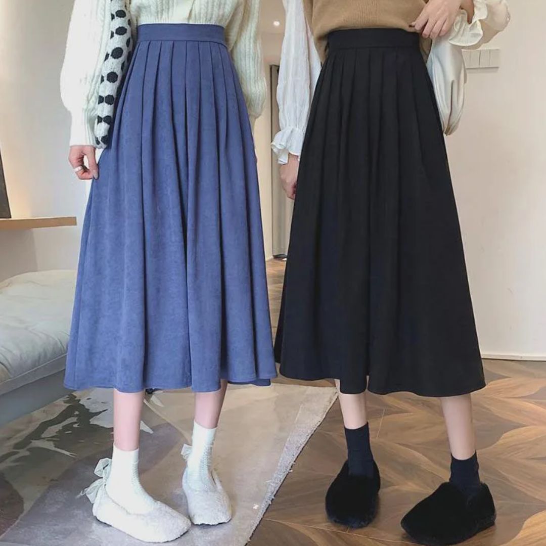 Evelyn Traditional Skirt – High-Waisted Vintage Pleated Midi Skirt-Brown-S-State of Style