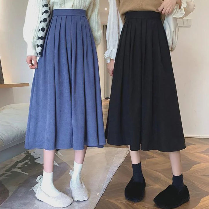 Evelyn Traditional Skirt – High-Waisted Vintage Pleated Midi Skirt-Brown-S-State of Style