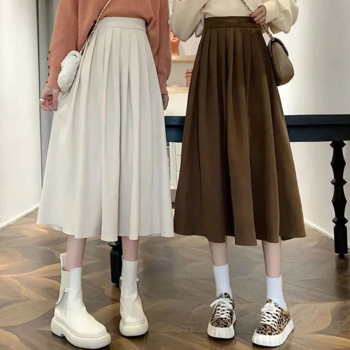 Evelyn Traditional Skirt – High-Waisted Vintage Pleated Midi Skirt-Brown-S-State of Style