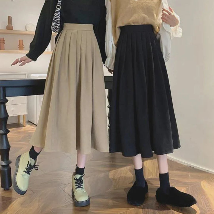 Evelyn Traditional Skirt – High-Waisted Vintage Pleated Midi Skirt-Brown-S-State of Style