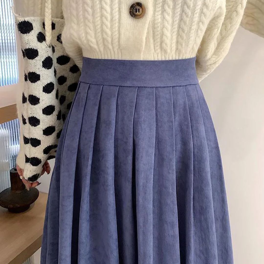 Evelyn Traditional Skirt – High-Waisted Vintage Pleated Midi Skirt-Brown-S-State of Style