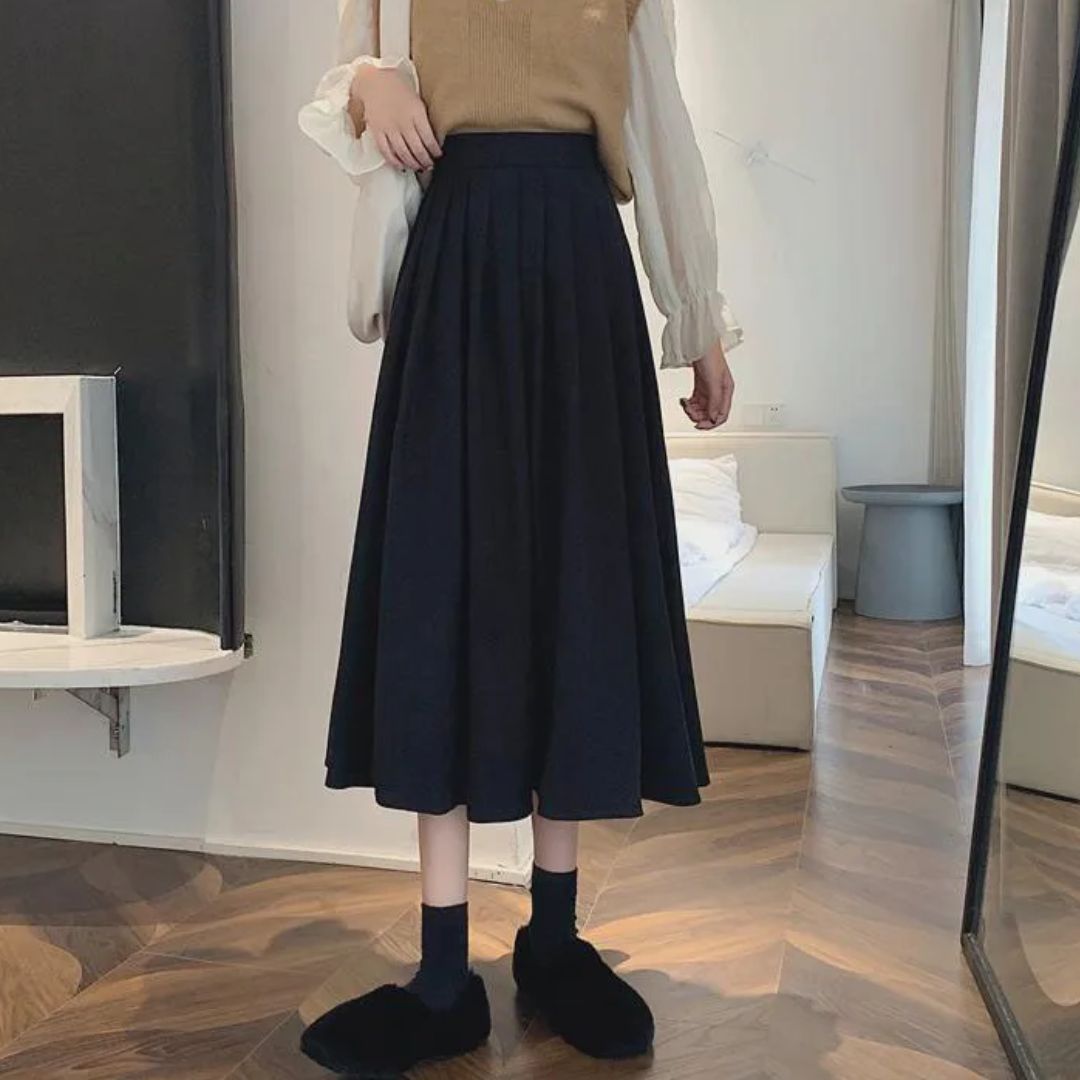 Evelyn Traditional Skirt – High-Waisted Vintage Pleated Midi Skirt-Brown-S-State of Style