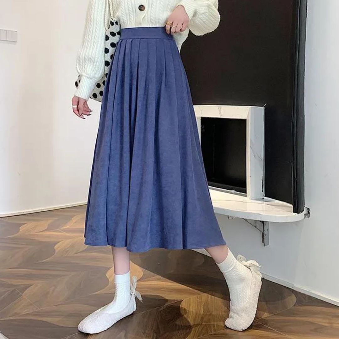 Evelyn Traditional Skirt – High-Waisted Vintage Pleated Midi Skirt-Brown-S-State of Style