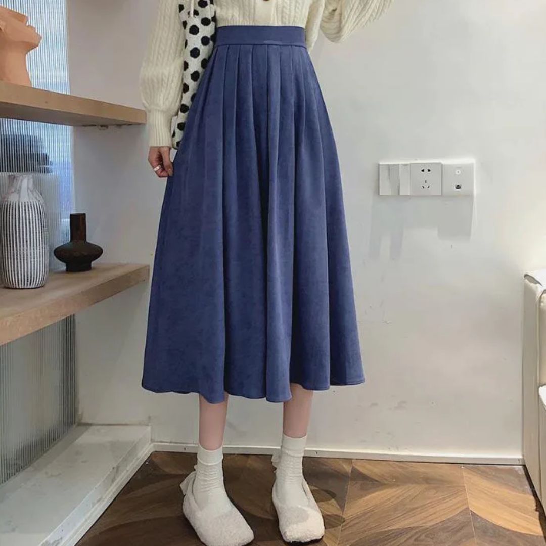 Evelyn Traditional Skirt – High-Waisted Vintage Pleated Midi Skirt-Brown-S-State of Style