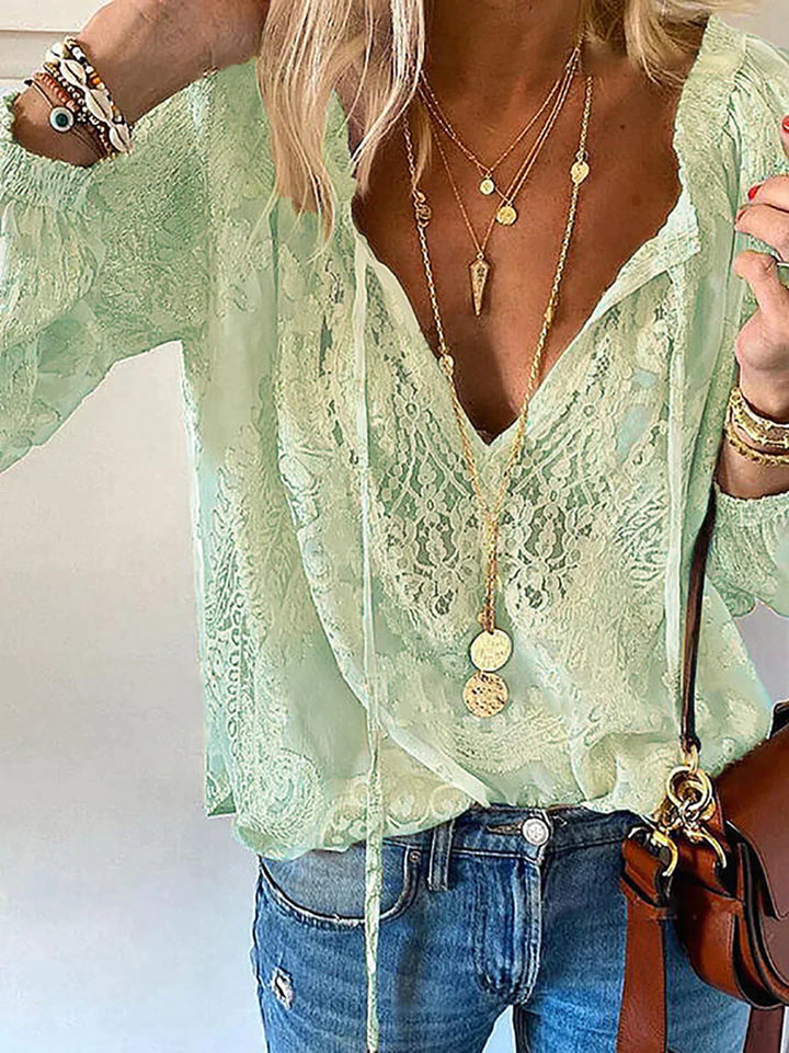 Exclusive Ladies' Blouse with Lace - Elodie-Green-XS-State of Style