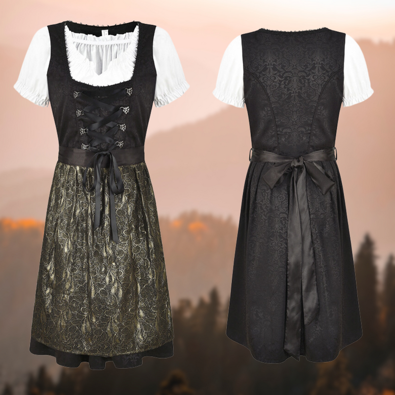Exclusive Traditional Women's Costume with Apron and Blouse - EdelTrachten-Black/Grey-XS-State of Style