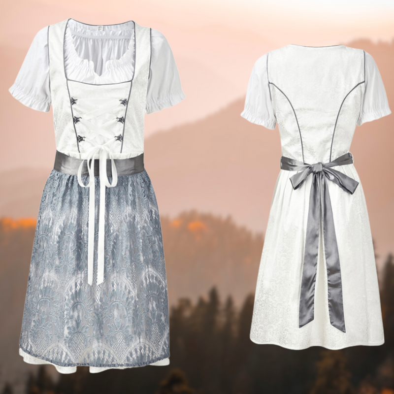 Exclusive Traditional Women's Costume with Apron and Blouse - EdelTrachten-White/Light Blue-XS-State of Style