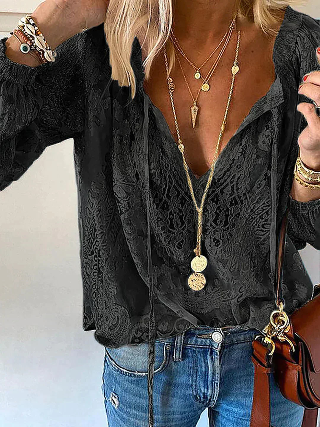 Exclusive Women's Blouse with Lace - Elodie-Black-XS-State of Style