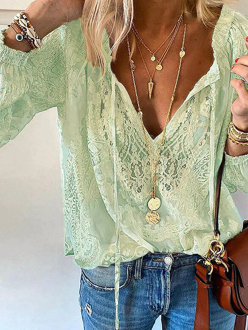 Exclusive Women's Blouse with Lace - Elodie-Green-XS-State of Style