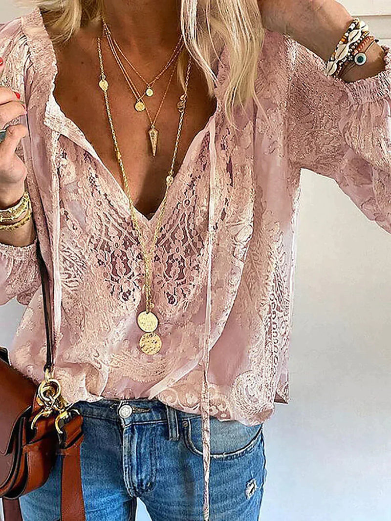 Exclusive Women's Blouse with Lace - Elodie-Pink-XS-State of Style
