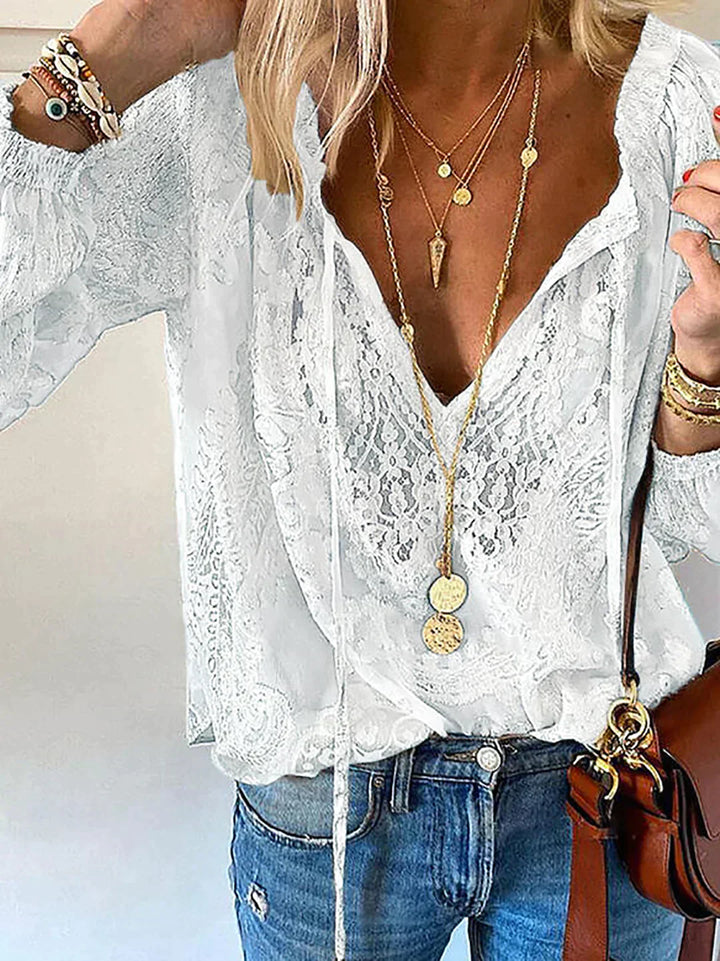 Exclusive Women's Blouse with Lace - Elodie-White-XS-State of Style