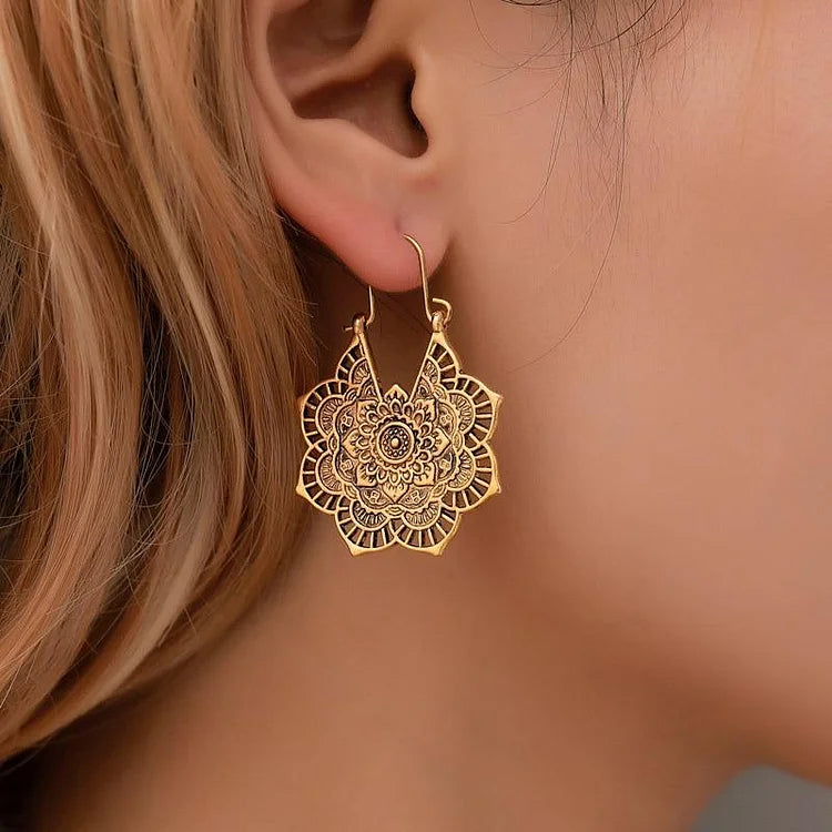 Golden/Silver Lotus Mandala Earrings - Isolde