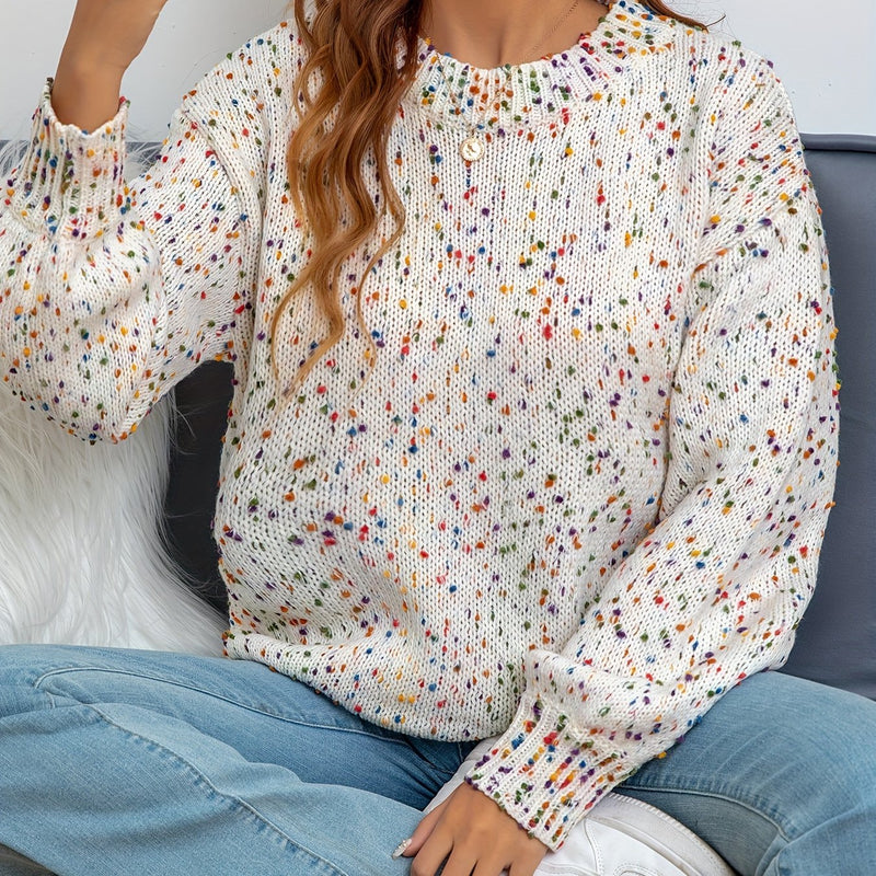 Knitted Women's Sweater with Confetti Print - Noa