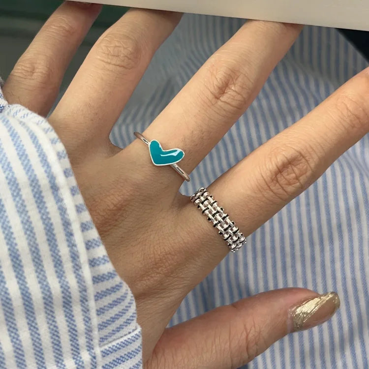 Ameline Silver Heart Ring with Blue Drop Detail