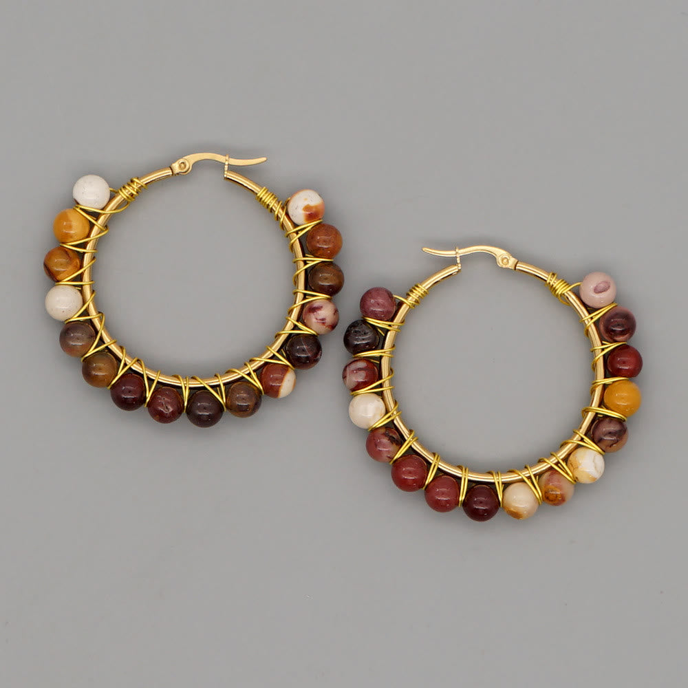 Boho Natural Crystal Large Hoop Earrings - Sanne