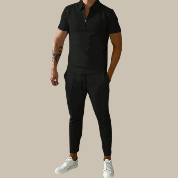 Fashionable 2-Piece Men's Set | Nova Polo and Trousers-Black-S-State of Style