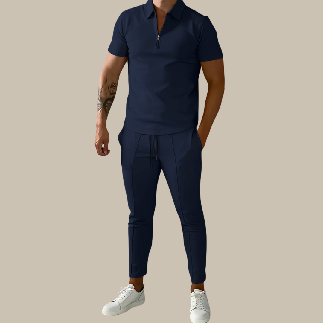 Fashionable 2-Piece Men's Set | Nova Polo and Trousers-Blue-S-State of Style