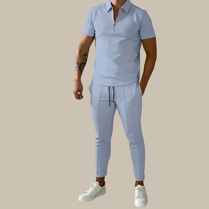Fashionable 2-Piece Men's Set | Nova Polo and Trousers-Light Blue-S-State of Style