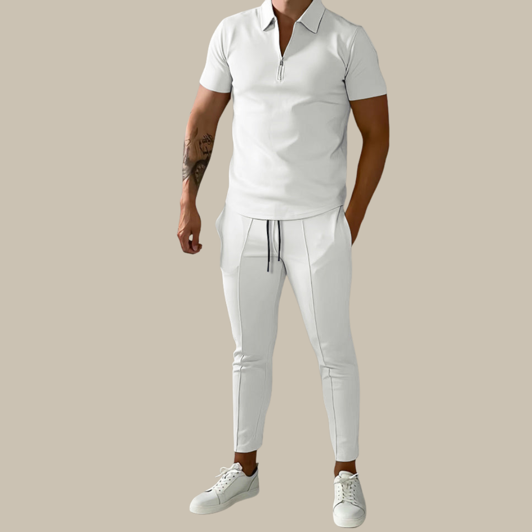 Fashionable 2-Piece Men's Set | Nova Polo and Trousers-White-S-State of Style