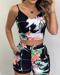 Fashionable And Comfy Crop Top And Shorts Set-Black-S-State of Style