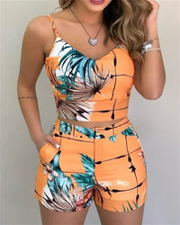 Fashionable And Comfy Crop Top And Shorts Set-Orange-S-State of Style