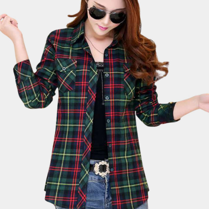 Fashionable Blouse with Check Pattern - Sienna-Green-XS-State of Style