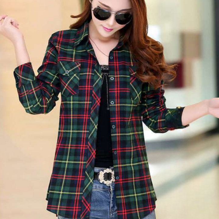Fashionable Blouse with Check Pattern - Sienna-Green-XS-State of Style