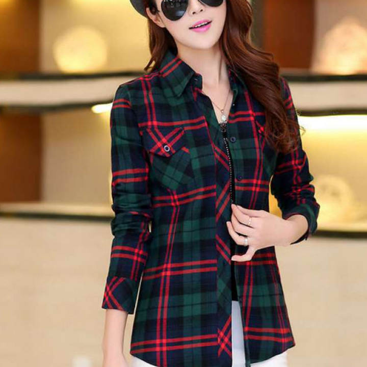 Fashionable Blouse with Check Pattern - Sienna-Red-XS-State of Style