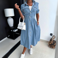 Fashionable Denim Dress with Short Sleeves - DenimCharm-S-State of Style
