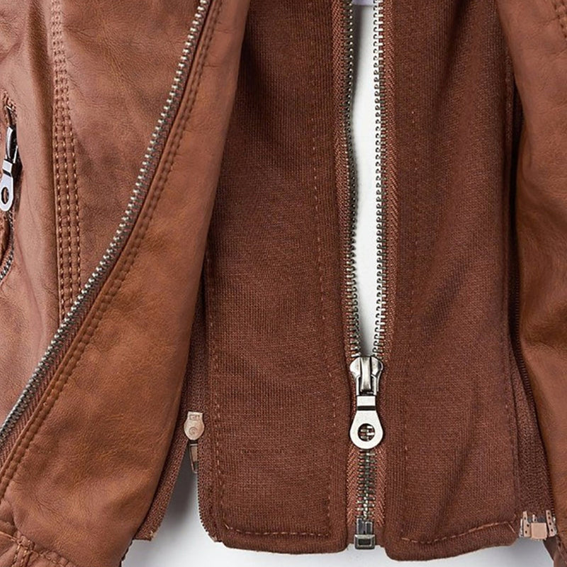 Fashionable Leather Jacket - Zara-Khaki-S-State of Style