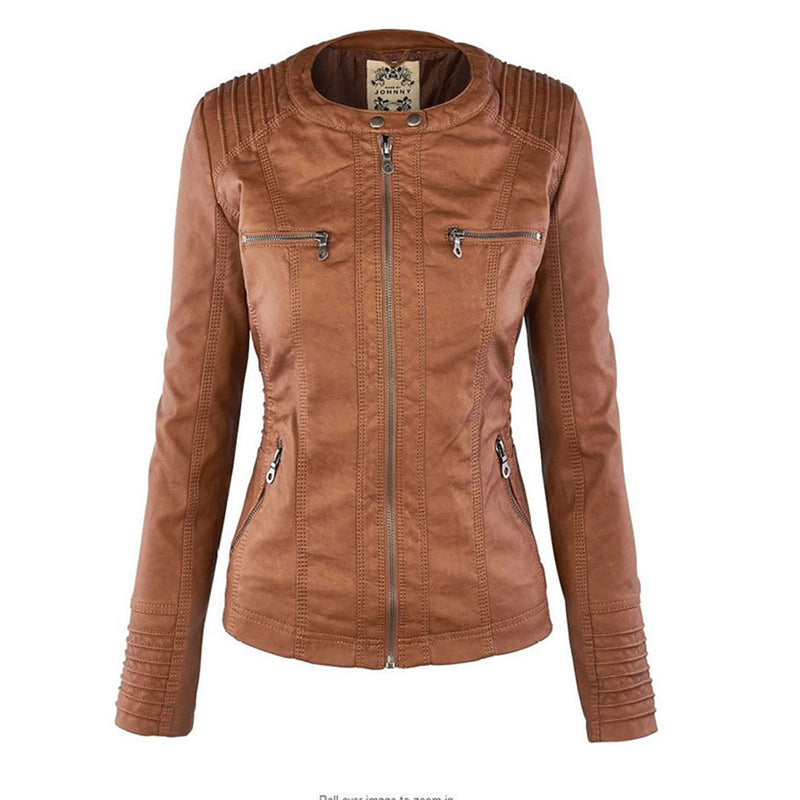 Fashionable Leather Jacket - Zara-Khaki-S-State of Style
