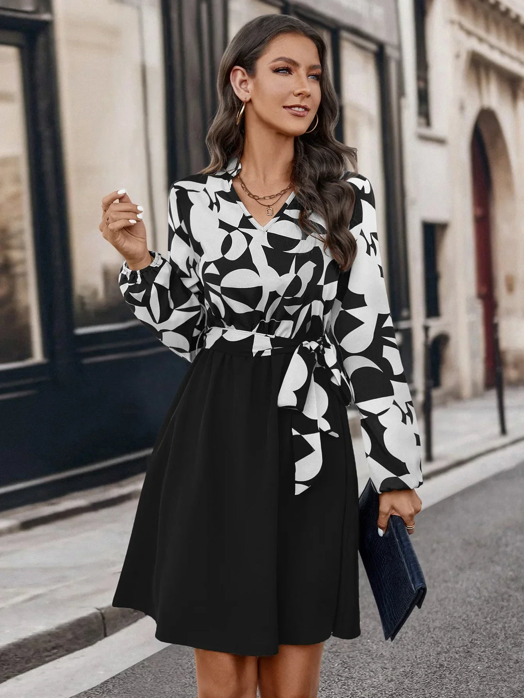 Fashionable Long Sleeve Dress – Lina-White-S-State of Style