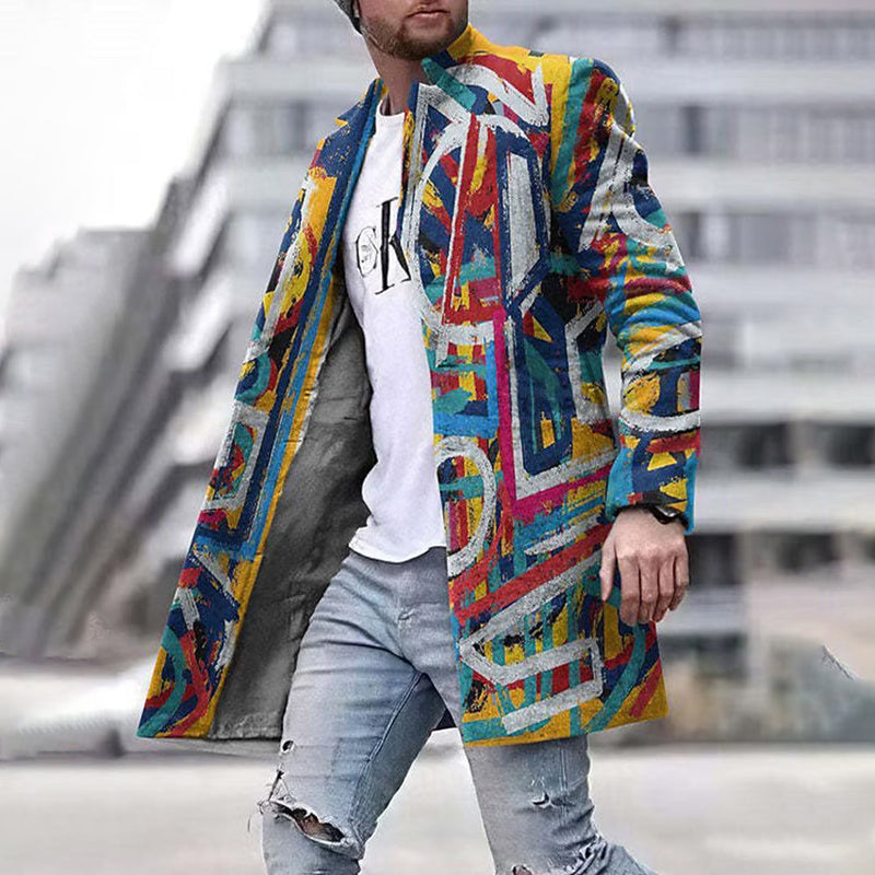Fashionable Men's Coat with Unique Pattern - Laurent-Rainbow-S-State of Style