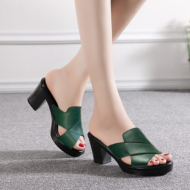 Fashionable platform sandals with block heel – Valeria-Green-3-State of Style