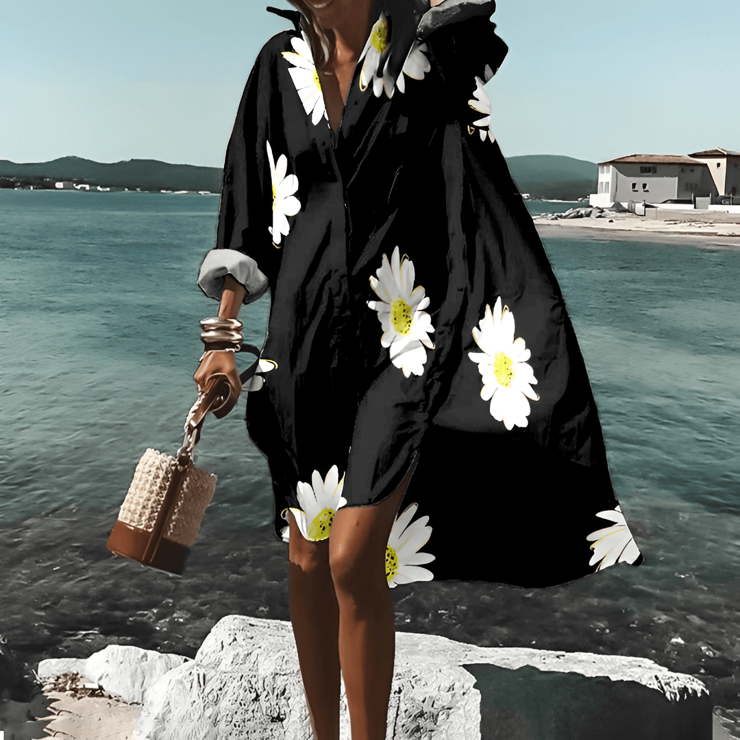 Fashionable Print Midi Dress with Unique Pattern - Mia Belle-Black-S-50% OFF!-State of Style
