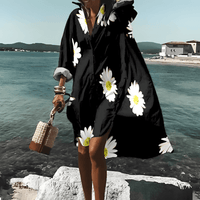 Fashionable Print Midi Dress with Unique Pattern - Mia Belle-Black-S-50% OFF!-State of Style
