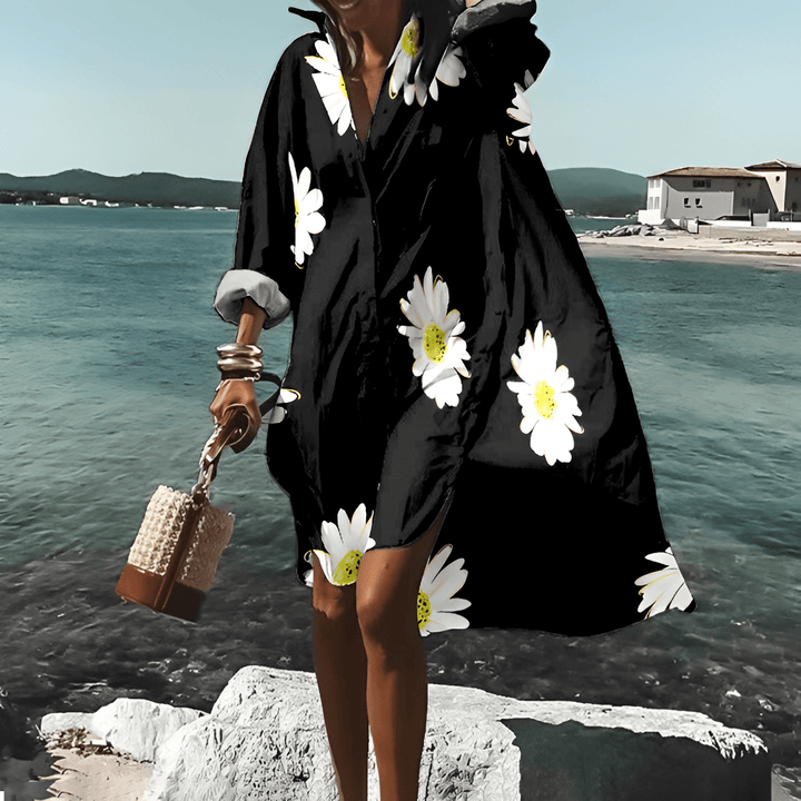 Fashionable Print Midi Dress with Unique Pattern - Mia Belle-Black-S-50% OFF!-State of Style