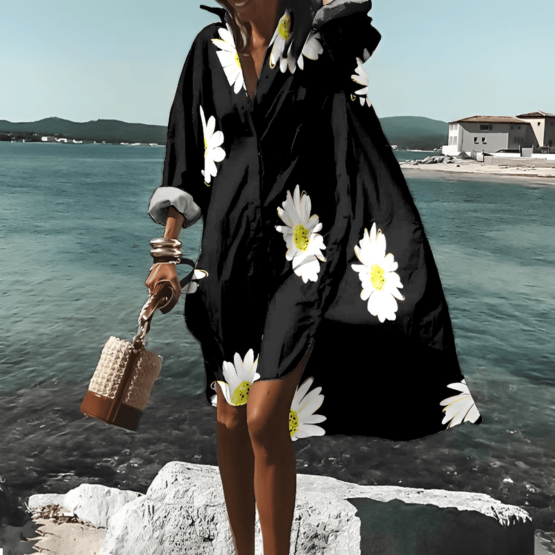 Fashionable Print Midi Dress with Unique Pattern - Mia Belle-Black-S-50% OFF!-State of Style