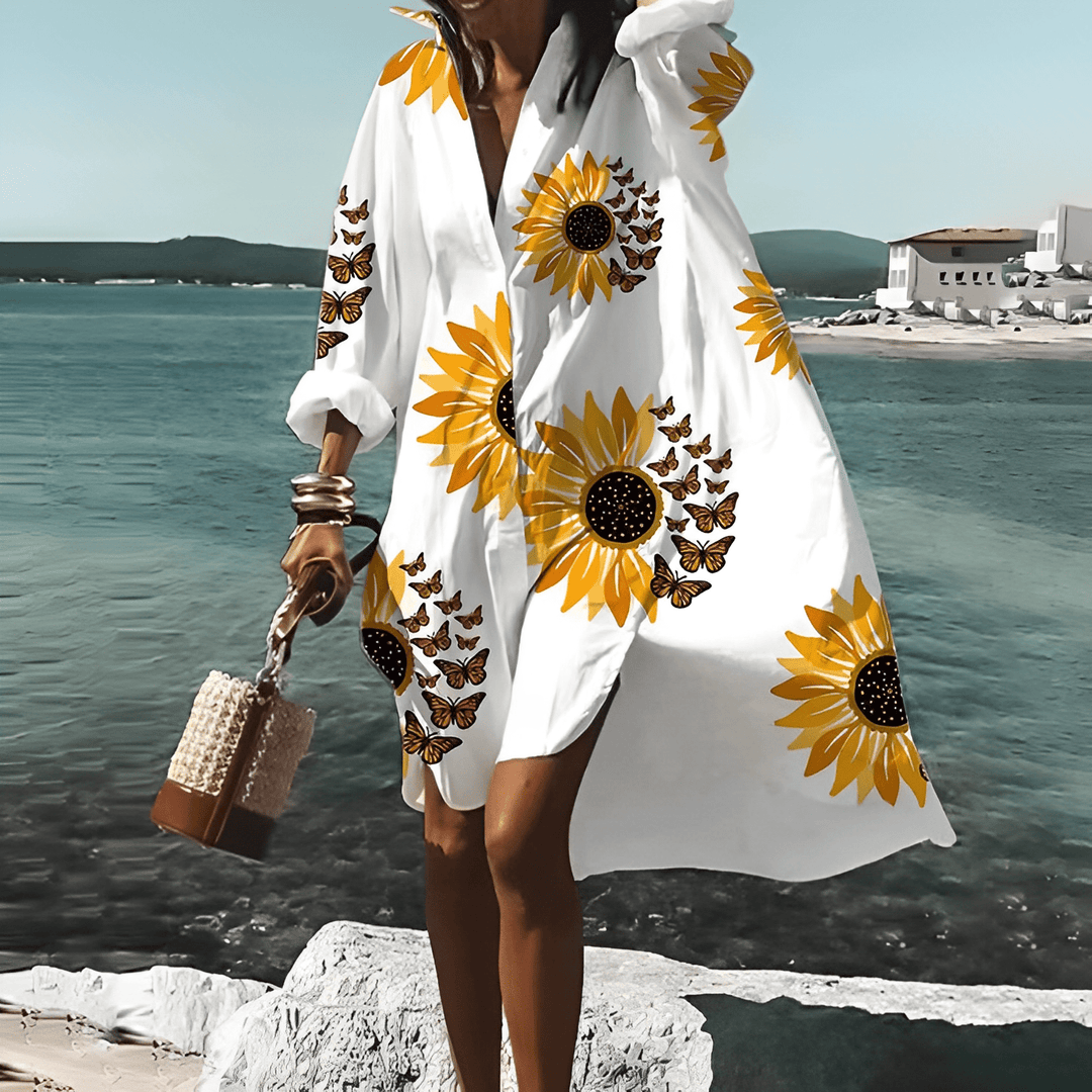 Fashionable Print Midi Dress with Unique Pattern - Mia Belle-Yellow-S-50% OFF!-State of Style