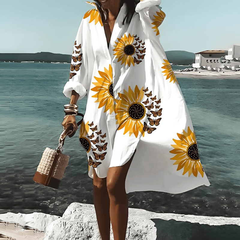 Fashionable Print Midi Dress with Unique Pattern - Mia Belle-Yellow-S-50% OFF!-State of Style