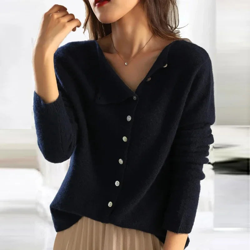 Fashionable Sweater with Stylish Button Closure - Elisa-Grey-S-State of Style