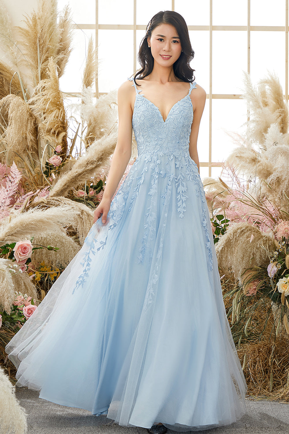 Fashionable Tulle Evening Dress with Embellishments - Victoria-Blue-AU 4-State of Style