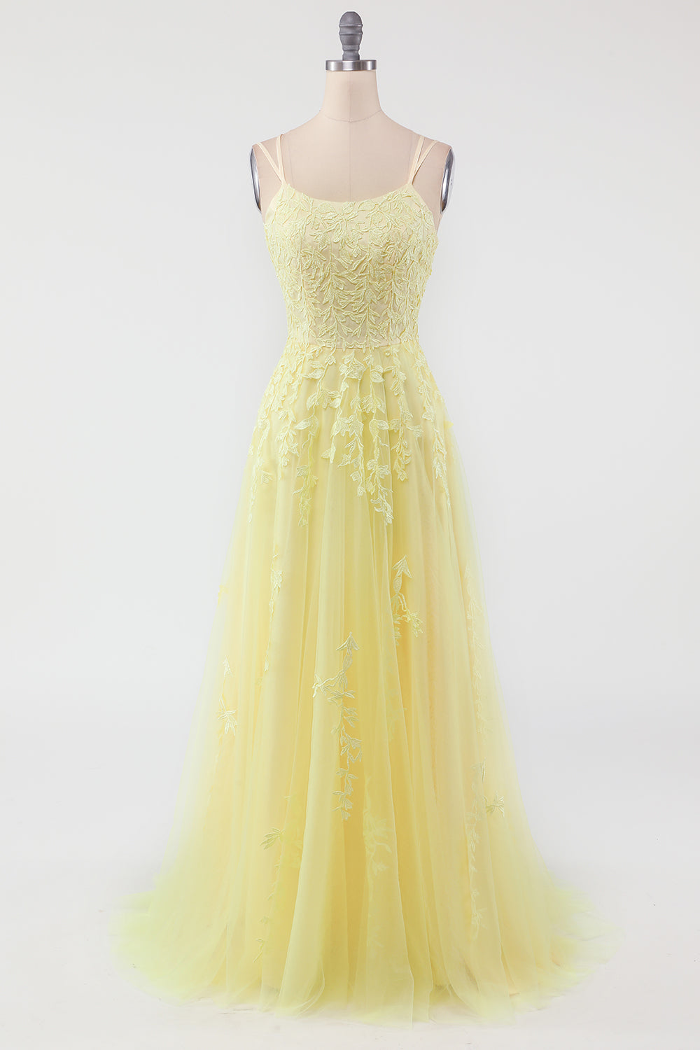 Fashionable Tulle Evening Dress with Embellishments - Victoria-Yellow-AU 4-State of Style