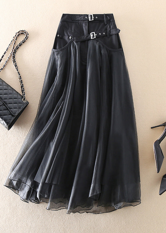 Fashionable Tulle Patchwork Long Skirt - Allegra-Black-S-State of Style