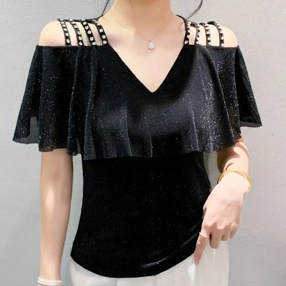 Fashionable V-Neck Blouse for Women - Elvira-Black-XS-State of Style