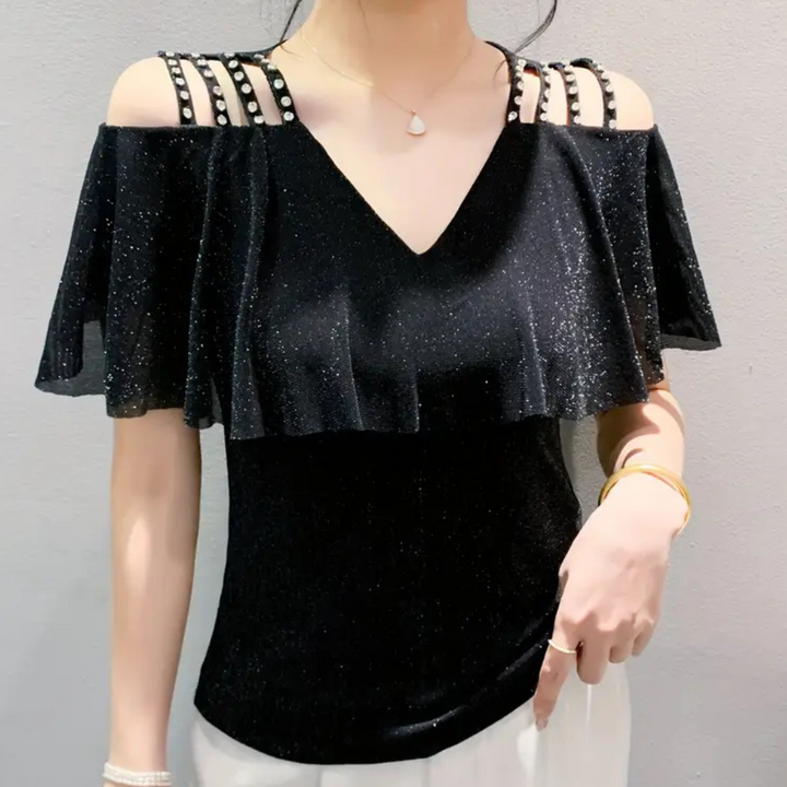 Fashionable V-Neck Blouse for Women - Elvira-Black-XS-State of Style